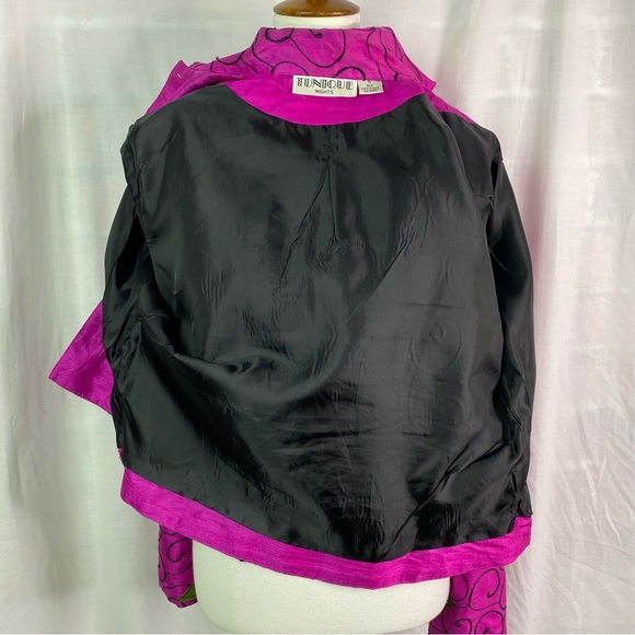 Vintage Fuchsia Pink Silk Blazer Jacket Flower Accents and Embroidery Med - Picture 7 of 8